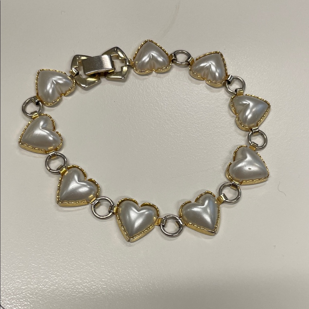 Vintage Gold pearl Heart Bracelet-